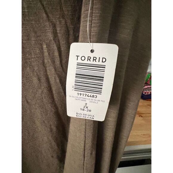 TORRID SZ.2 (2X) DUSTY OLIVE CLASSIC FIT SUPER SOFT SLUB CREWNECK PUFF ART SHIRT - Picture 5 of 7